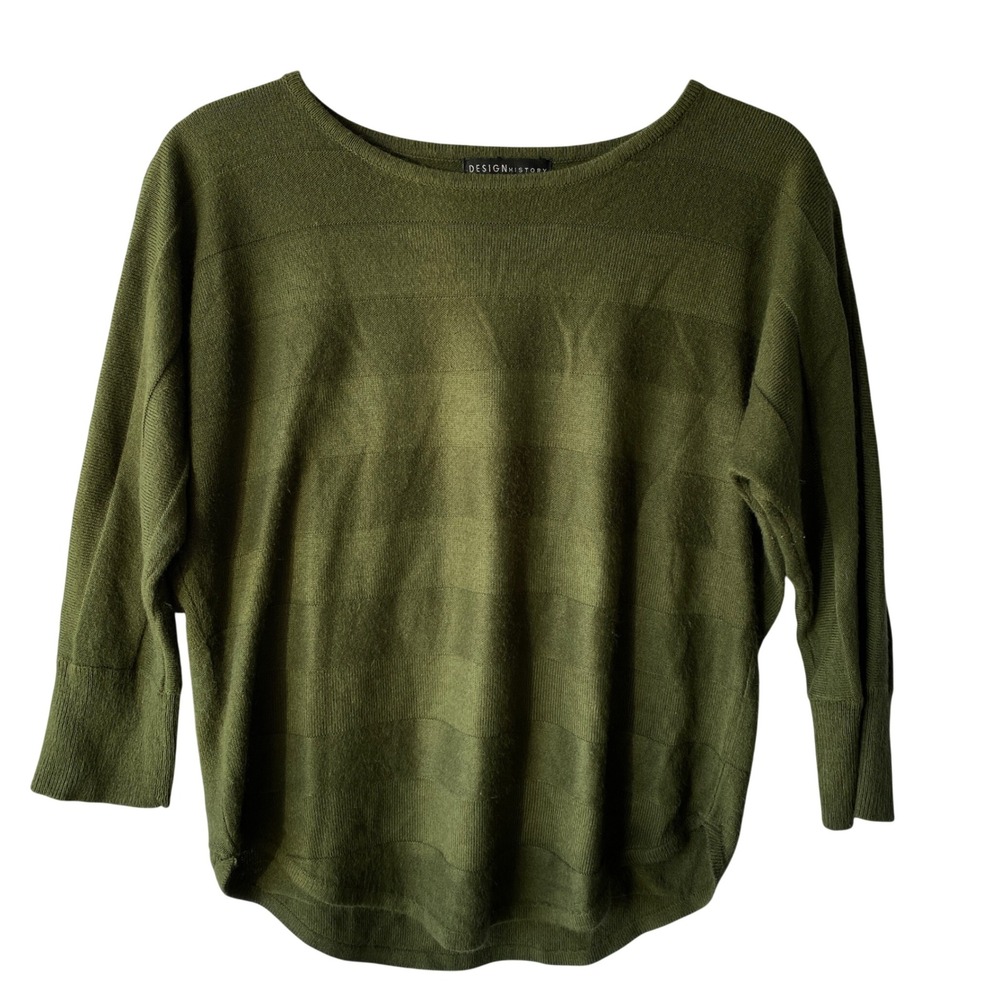 Design History Womens Fern Green Boat Neck Dolman 3/4 Sleeve Striped Sweater S